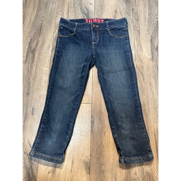 Tommy Hilfiger Girls 8 Capri Jeans Medium Wash Denim With Embroidered Back Pocke - Picture 1 of 8